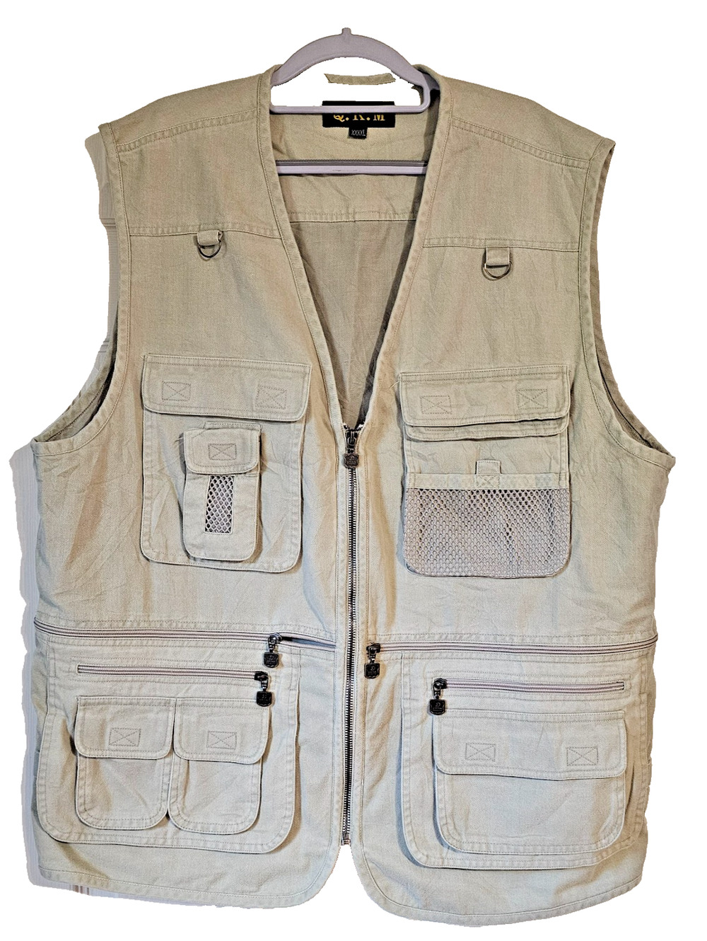 QKM Mens 4XL Fishing Vest Multi Pocket Utility Safari Photography Khaki